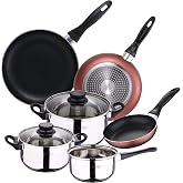 San Ignacio Set of 5 Stainless Steel Cookware + 3 Frying Pans &Oslash;16/20/24 cm Pressed Aluminium Suitable for Induction PK3360