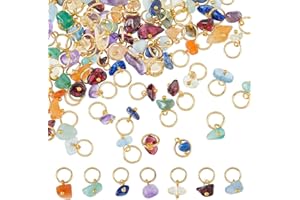 SUPERFINDINGS 84 pièces 7 couleurs Pendentifs en Pierre Naturelle Breloques Mélangées avec Anneau de Saut en Acier Inoxydable Charmes de Perles pour Bracelet Boucle D'oreille Colliers Porte-Clés
