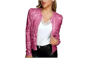 HAOLEI Femmes Paillettes Blazer Casual Sequin Manches Longues Veste Glitter Party Brillant Manteau Rave SurvêTement Doudoune pour SoiréE Cocktail CéRéMonie FêTe Danse Bal Club