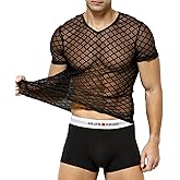 Casey Kevin Men's Transparent Mesh T-Shirt, Sexy Muscle T-Shirts Black Vest