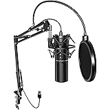 TONOR Microfono PC per PC, USB Micro Podcast, con funzione renale, con supporto per braccio, Brodcasting Mic Studio Micro, Mi