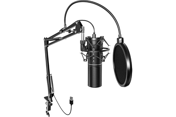TONOR Micro Gaming à Condensateur PC, USB Microphone Cardioïde avec Support de Bras pour Podcasting, Streaming, Singing, Enregistrement Studio, Conversation, Youtube Voix-Off, Gamer, 200cm, Q9 Nouveau