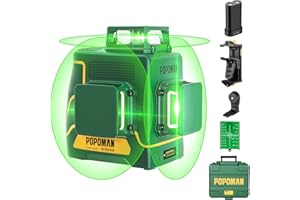 POPOMAN Niveau Laser Vert 45 m 3x360°, Professionnel Laser Niveau Autonivelant 3D, Précision 10M±2MM, Une Cible, Autonivellement et Mode Pulsé Extérieur, Support magnétique, Boîte-cadeau
