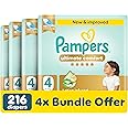 Pampers Ultimate Comfort Taped Diapers, Size 4, 9-14kg, Lotion infused with Aloe Vera and Vitamin E, x1000 Leak Locks Technology for Leakage Protection, 216 Count
