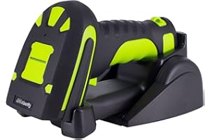 Alacrity Upgraded 2D Industrial Barcode Scanner with Wireless Charging Stand, Bluetooth & 1968 Feet Transmission Distance 433Mhz Wireless 2in1 Barcode Reader, Shock Dust Proof Hands Free, Green