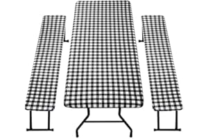 Foribyw 3pcs Picnic Table and Bench Cover Rectangle Waterproof Tablecloth 90x195cm with Bench Cover 44×195cm Elastic Edged Wipeable Table Cloth for Outdoor Picnic Indoor Dining Room Table(Black)