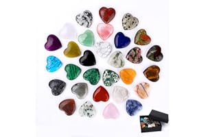 Crazyfly 30pcs Kristalle Steine Herz Stein Bunte Steine Heilung Kristall Edelsteine Set, Herz Stein Bulk Polierte Tasche Palm Daumen Edelsteine Meditation Chakra Reiki Energieausgleich