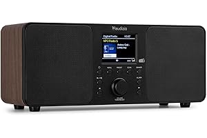 Audizio Genua DAB Radio con Bluetooth - Stereo DAB Plus Radio con telecomando, 60 slot di memoria, Auto Scan, Line-Out, USB, ideale per casa e in viaggio, facile da usare, look legno