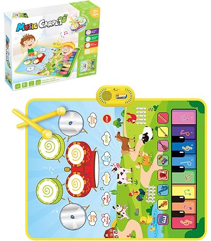MOMUSE Tapis Musical Bébé 5 Langues FR/DE/EN/IT/ES – Piano Interactif Enfant 1-4 Ans Avec Animaux, Lumières, Portable
