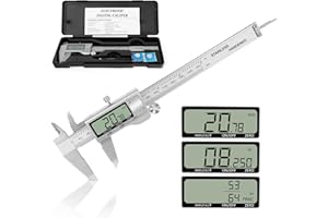 WORHUDY Vernier Calipers Digital Caliper Digital Vernier - Metal Digital Stainless Steel LCD Electronic Caliper Measuring Tool with mm/Inch/Fraction Conversion, Ideal Micrometer for DIY and Jewelry