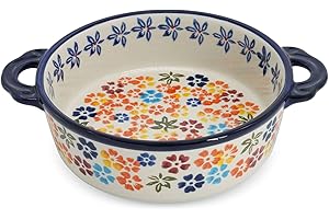 TYMYYS Ceramic Baking Dish For Oven, Small Casserole Dish With Handles, Ceramic Oven Bakeware-colored flowers A-round 950ml