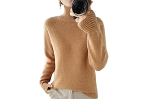 NOZEM Pull en tricot à col roulé uni pour femme - Cachemire - Tricot côtelé - Laine chaude - Ample - Manches longues