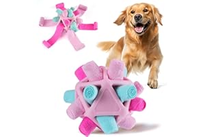 Yikko Interactive Snuffle Ball for Dogs, Encourage Natural Foraging Skills, Upgraded Rubber to Resist Tearing, Slower Food Training with Triangular Hole Hidden Food Portable Puzzle Toy (Pink Dessert)