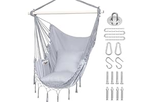 KLHAMKY Silla Colgante Tipo Hamaca con Cojines - Capacidad Máxima de 150kg con Dos Cojines, Kit de Herrajes para Colgar
