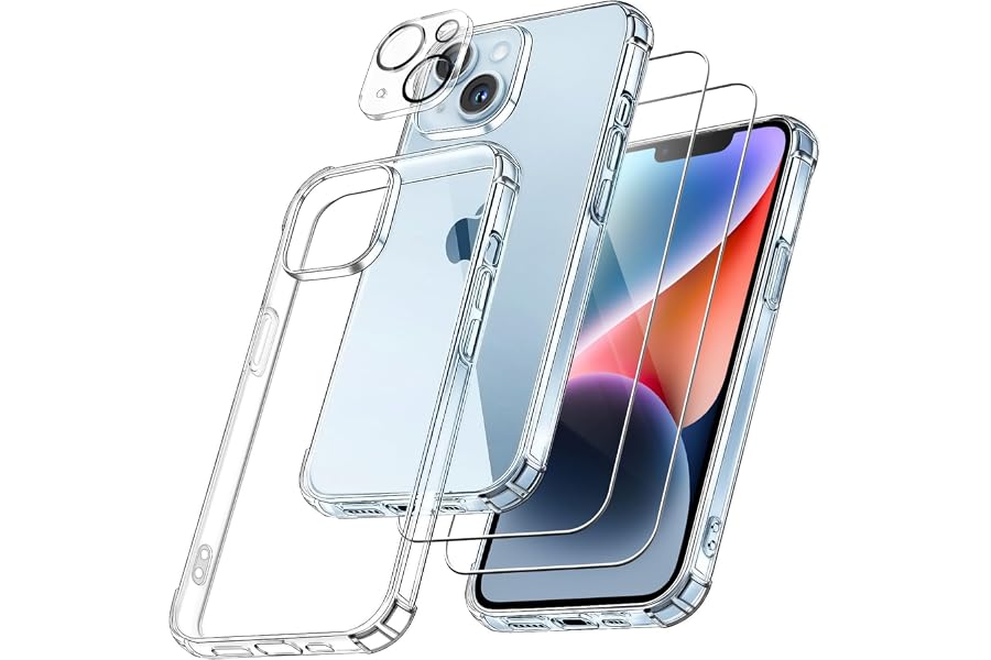 FLLAO 4 en 1 Coque pour iPhone 14 avec 2 Verre Trempé et 1 Caméra Protecteur, [Coussin d'air Intégré] Antichoc Antirayures Bu
