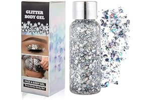 GL-Turelifes Lentejuelas de sirena con purpurina líquida, sombra de ojos, gel para el cuerpo, festival, cosméticos para el pelo, maquillaje de larga duración, brillo de 30 g (01# plata)