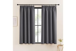 KGORGE Fenster Vorhänge Kurz Blickdicht Schlafzimmer Gardinen mit Kräuselband 2er Set 145 x 140 cm(HxB) Graue Gardinen Verdunkelung Thermovorhang Hitzeschutz Kräuselband