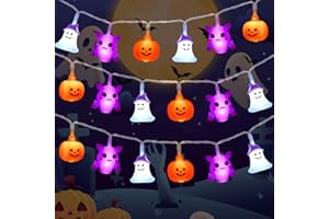 Gcstnn Halloween Decorazioni Luci, 3M 20LED Arancia Zucca Pipistrello Ragno Fantasma Halloween Luminosa a Batteria con 6h Timer, per Halloween Festa a Tema, Carnevale, Portico, Finestra, Autunno Decor