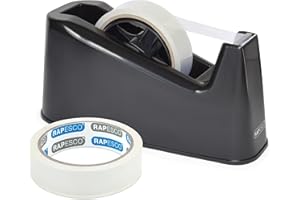 ‎RAPESCO Rapesco 1540 500 Hochleistungs Klebebandabroller und 2 Stück Klebebandrollen, Schwarz