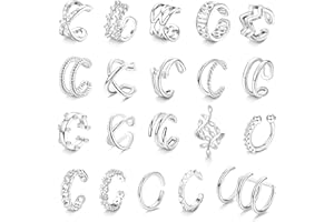 MILACOLATO 20 szt. nauszniki kolczyki regulowane dla kobiet mężczyzn fałszywa helix chrząstka mankiety do nieprzekłutych uszu liść kwiat klips na owijane kolczyki zestaw złoty/srebrny/różowe złoto, Różowe złoto Mosiądz Srebro