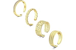 WillTen 2-4Pcs Gold Silver Toe Ring Stainless Steel Adjustable Bend Open Toe Ring, Flower Arrow Leaf Plain Thin CZ Toe Finger Tail Ring Summer Beach Foot Jewelry Set for Women Men