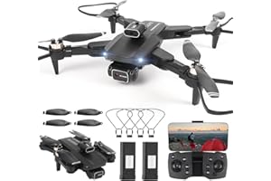 Dron con 2 Cámara 4K HD, GuKKK 90° Adjustable Eléctricamente, Mini Drones RC FPV WIFI Cuadricóptero, Plegable con 2 Baterías y Bolsa Portátil, para Principiantes