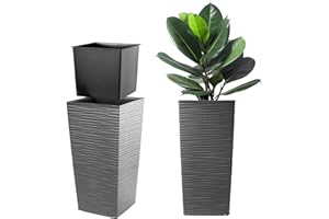 ‎KADAX KADAX Pflanzkübel mit Innentopf, Höhe 57.1cm, Grafit – Wetterfester Blumentopf für Innen & Außen, ideal für Garten, Balkon & Terrasse, zum Bepflanzen, Dekorieren und als stilvoller Übertopf