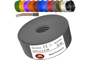 MAS Premium 5-100m Aderleitung Eindrähtig H07 V-U 1,5 2,5 Einzelader starr (H07 V-U 1,5 GR, 5m)