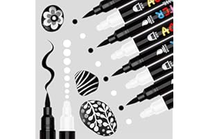 Tesquio Weiß Schwarz Acrylstifte für Steine Wasserfest Dual Brush Tip 8pcs weißer Stift Stifte Steine Bemalen Multimarker Acrylmarker Stifte für Schwarzes Papier, Holz, Leinwand, Keramik