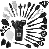 Nalchois Set 10 Utensili Da Cucina In Silicone Nero - Resistenti Al Calore Fino A 315°C - Antiaderenti E Lavabili In Lavastoviglie - 3
