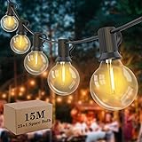 Yuusei Catena Luminosa Esterno, 15M Luci da Esterno LED con 25+1 G40 Lampadine, IP45 Impermeabile Catena Luci Stringa Esterno