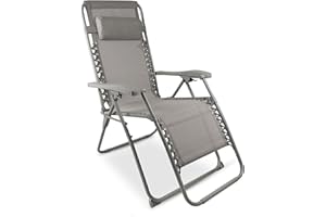 FZ Sdraio Relax Reclinabile Miami Tortora – Sedia a gravità Zero Pieghevole in Textilene – Lettino da Giardino con Struttura in Acciaio e Poggiatesta – per Esterno, Terrazzo e Campeggio