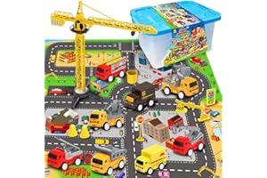 RuiDaXiang Ensembles de Jouets pour Voitures de Construction d'ingénierie, avec Tapis de Jeu, camions, Mini-Ensemble de Jeu pour Voitures de recul