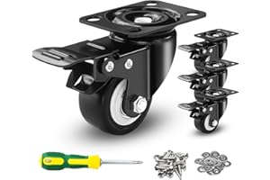 SHINELED Möbelrollen Schwerlast, 4er Set 50mm Schwerlastrollen Lenkrollen, Tragkraft 300KG, Sicherheit Dual Locking und No Noise Polyurethan (PU) Räder, 360° Drehplatte Rollen mit Schrauben und Schraubendreher