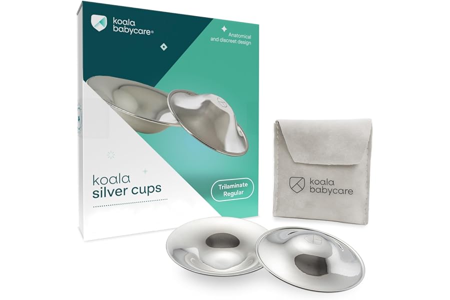 Koala Babycare Silver Nipple Shields - Silver Cups Breastfeeding for Nursing Newborn - Protect and Soothe Your Nursing Nipples - Made in Italy - Medical Device Class 1 -Tri-Laminate Silver
