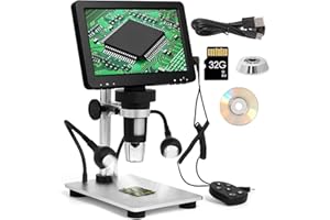 QQ CAT Digital Microscope, 7" LCD Microscope 1200X Magnification 1080P Handheld USB Adult Video Microscope with Metal Stand, 32GB Card, 12MP Precise Focus, LED Full Light/PC/Windows/Mac Compatible