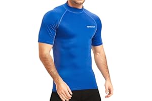 TERODACO Rash Vest Mens Short Sleeve UV 50+ Swimming Shirts for Men Compression Sweat Wicking Rash Guard Mens Base Layer for Wetsuit Diving Surfing,Quick Dry Lightweight Stretchy