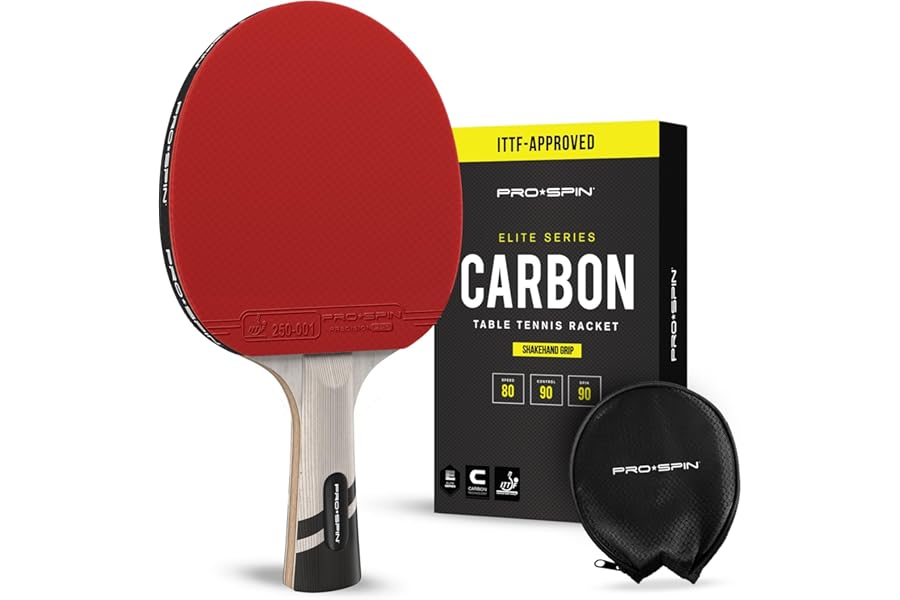 PRO-SPIN Table Tennis Bats | ITTF Approved Rubber | 7-Ply Blade with Carbon Fibre | 2.0mm Sponge | Professional Ping Pong Racket with Protective Cover