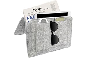 QianFenShi Betttasche zum Einhängen,Bett Organizer zum Einhängen,Bettaufhänger-Aufbewahrungstasche,Aufbewahrungstasche Bett,Dicke Filz,Anti-Rutsch,für Handy,iPad,Buch,Brille,Fernbedienung (Hellgrau)