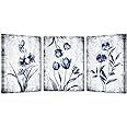 Kreative Arts 3 Pieces Canvas Wall Art Navy Blue and Grey Flower Painting Art Prints Vintage Floral Picture Artwork Modern Bedroom Bathroom Wall Decor Framed Ready to Hang Each Panel 12x16 Inches