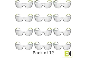 Baymax S-400 Pack of 12 Protective Safety Glasses Clear Panoramic Wrap-Around Lenses Anti-Fog Scratchproof CE Certified and EN 166 Compliant Maximum Eye Protection Safety