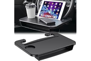 QXLXS Table de Volant Voiture, Plateau Fixable Volant Portable, Repas de Bureau, Voiture Plateau Porte-gobelet, Noir