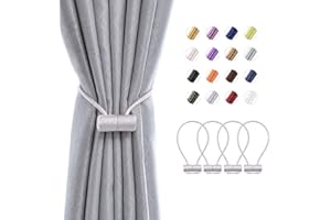 Pretty Jolly 4 Pack Magnetic Curtain Tiebacks 16 Inch Modern Handmade Weave Rope Curtain Holdbacks Convenient Decorative Curtain Drape Tie Backs for Home and Office Window Drapery (Grey)