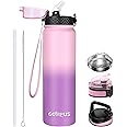 GOPPUS 1L/32oz Stainless Water Bottle with Straw Double Wall Insulated Bottles Reusable Vacuum Thermal Flask Leakproof Drinks Bottle Sports Bottle Cold Gym Bottle Men Women Steel Bottle Metal Bottle