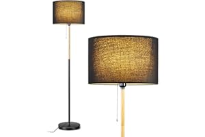 LALISU Floor Lamp Warm White Floor Light, Farmhouse Tall Standing Lamp with Linen Lampshade Reading Standing Lamp for Living Room, Tall Pole Lamp for Bedroom/Family/Office (Black)