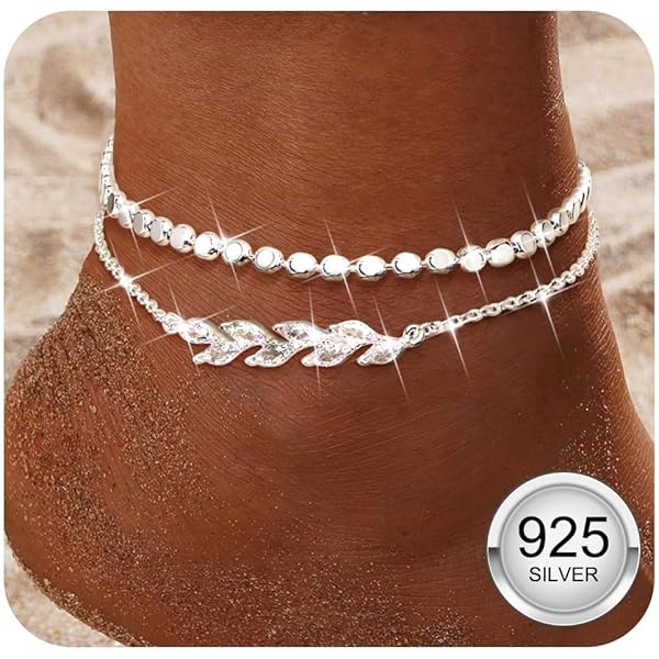 7K Enkelbandje, enkelbandje, ankerketting, sieraden, modesieraad van 925 zilver als voetsieraad, cadeau voor vrouwen, meisjes en mannen, 22-25 cm, model 63, 22 - 25cm, Sterling zilver, zonder steen