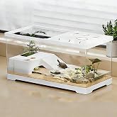 Turtle Fish Tank with Sunbathing Platform and Bottom Drainage, 30 x 18 x 18.5 cm Water Turtle Tank for Youth Turtles, Crayfis