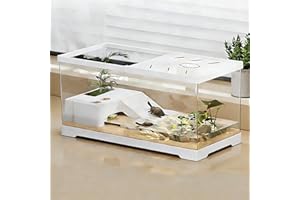 Aquarium pour Tortues avec Plateforme de Bain de Soleil et Drain au Fond 30 x 18 x 18,5 cm, Aquarium pour Jeunes Tortues, écrevisses, crabes, Amphibiens et Reptiles，Blanc