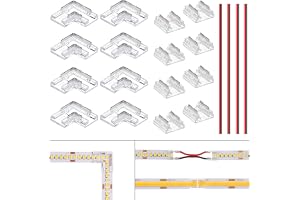 BENLUN LED Kontakt 2 Stift 10mm för COB SMD LED List | 8 st Vinklad Kontakt och 8 st Rak Kontakt, Ingen Lödning Krävs, 4 st 1