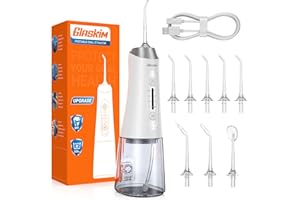 Glaskim Jet Dentaire Hydropulseur Professionnel - 4 Modes de Nettoyage, Réservoir 320ML Grande Capacité, 8 Buses Interchangeables, USB Charge Rapide, IPX7 Étanche, Portable pour Maison & Voyage Blanc
